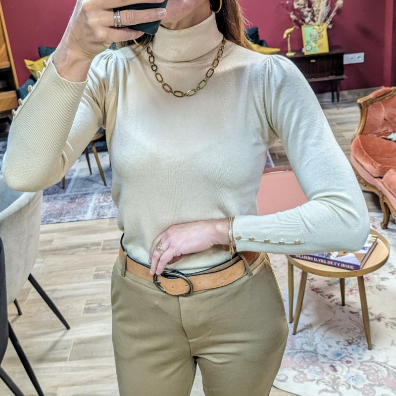 4216 PULL COL ROULE EDDA BEIGE