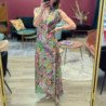 6529 ROBE LONGUE COL MAO GLAM PRINT VERT FLOWER