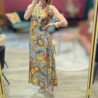 6530 ROBE LONGUE COL MAO GLAM PRINT TABAC FLOWER