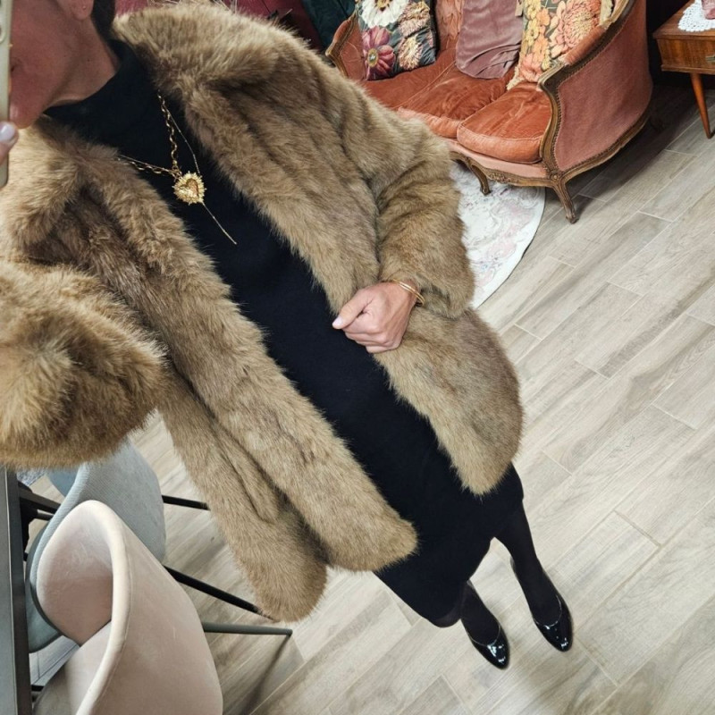 7107 MANTEAU AKAJA  BEIGE FOURRURE