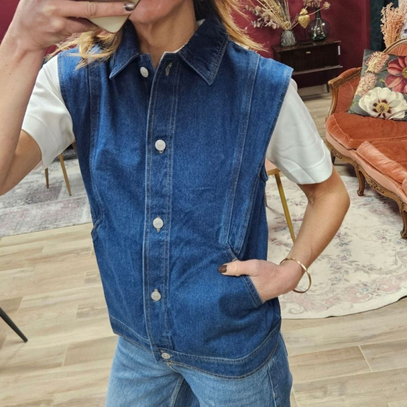 7486 VESTE SS MANCHE KAKAI JEAN DARK BLUE