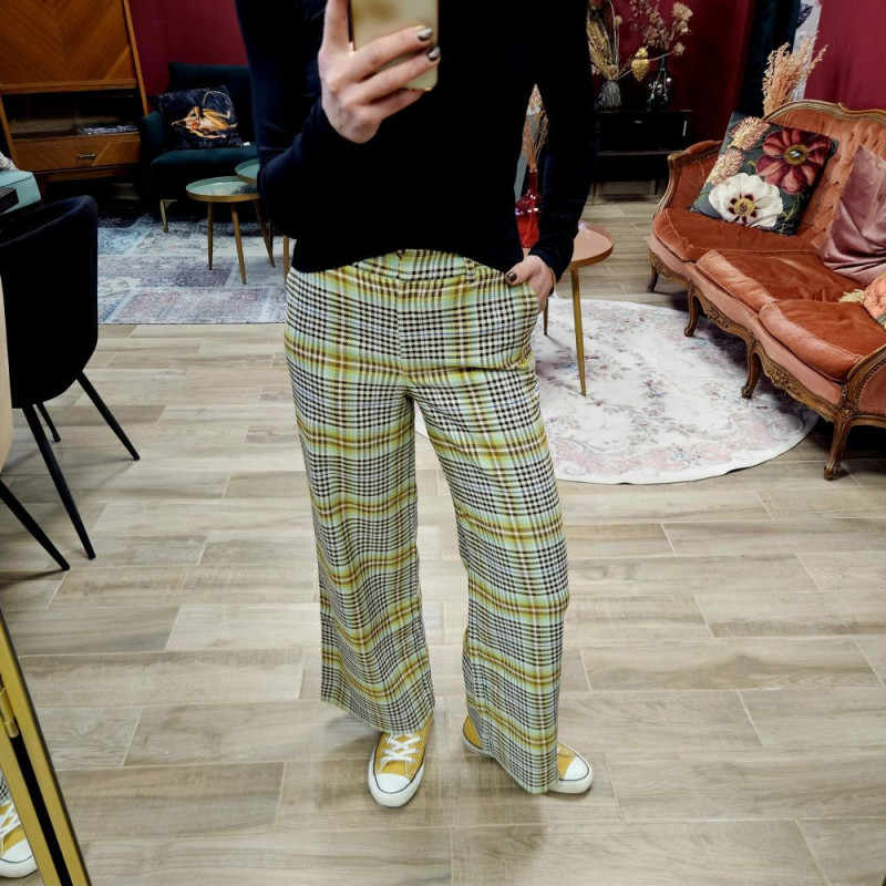7514 PANTALON KOOKS FEDERICA CARREAUX VERT NOIR