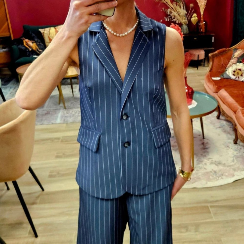 7772 VESTE SS MANCHE CITY STRIPED DENIM